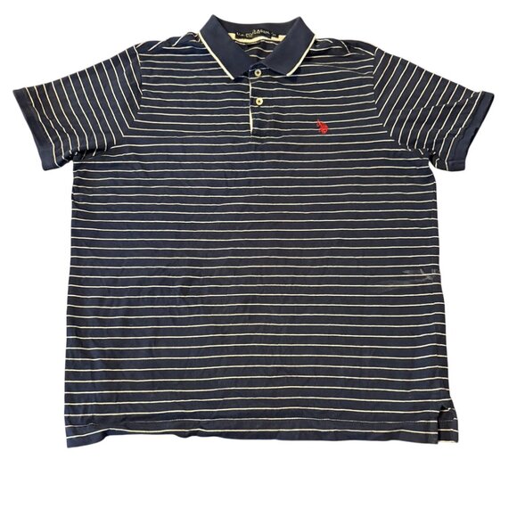 U.S. Polo Assn. Mens Navy Striped Polo Shirt M 100% Cotton - Picture 1 of 10